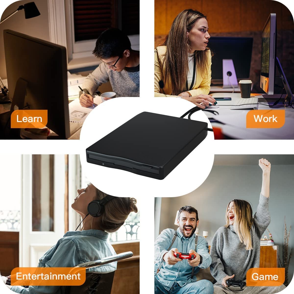 3.5” USB 2.0 Data External Floppy Disk Drive 1.44MB For Laptop PC Win 7/8/10 Mac