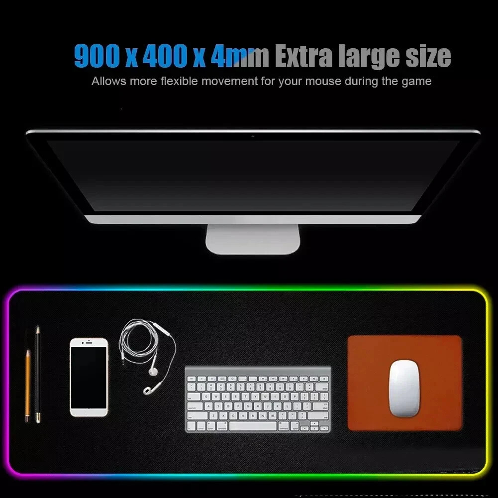 Gaming Mouse Pad RGB LED Light Computer Keyboard Mouse Mat XXL Extra Large Size