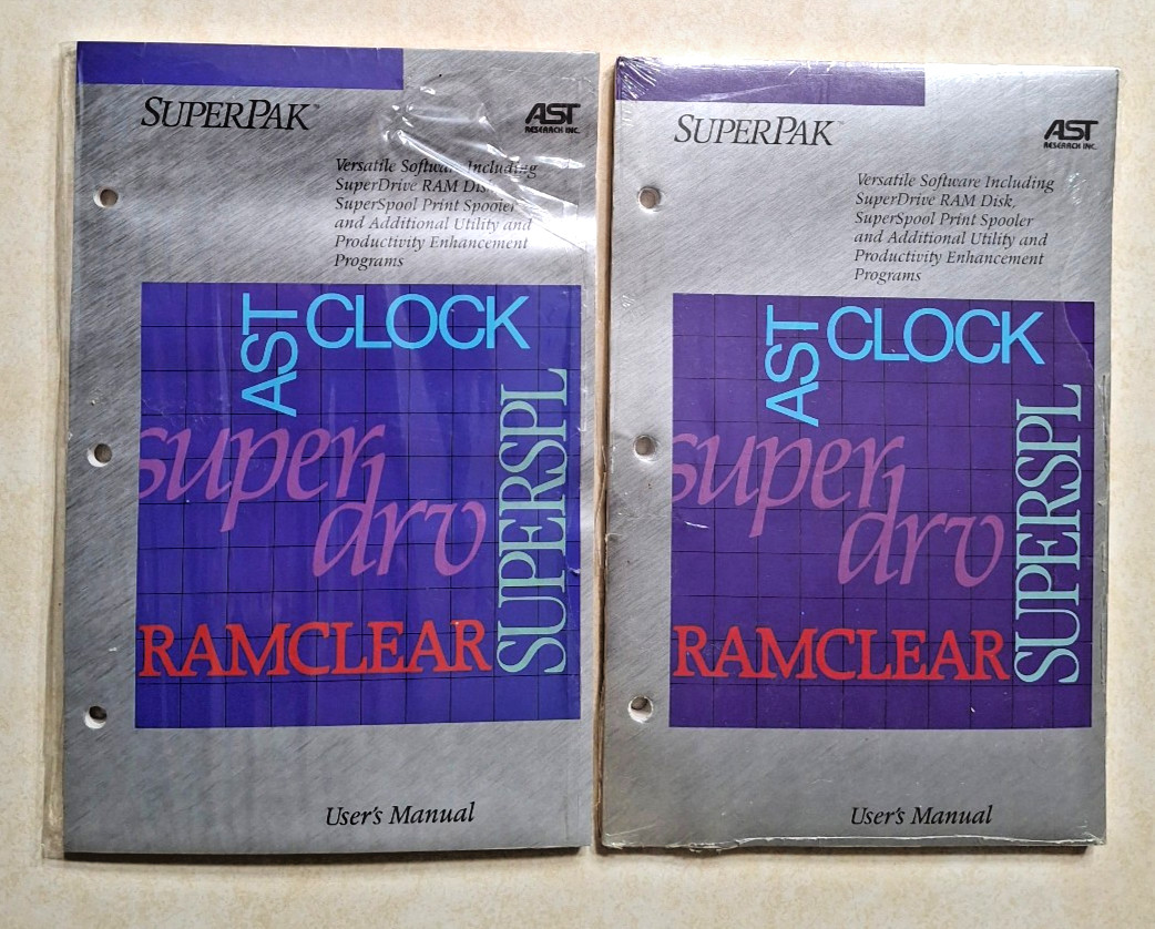 AST SuperPak Software User’s Manual Vintage Computer NEW SEALED SuperDrive RAM