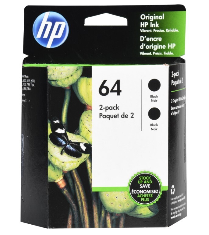 HP 64 Black Ink Cartridge Twin Pack 3YP22AN 2 x N9J90AN Exp 2024+ OEM Sealed Box