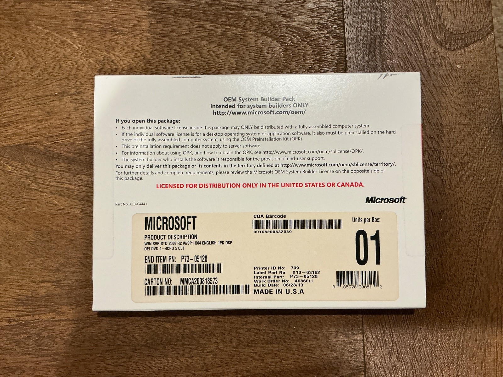 Microsoft Windows Server 2008 R2 Standard X64 DVD OEM