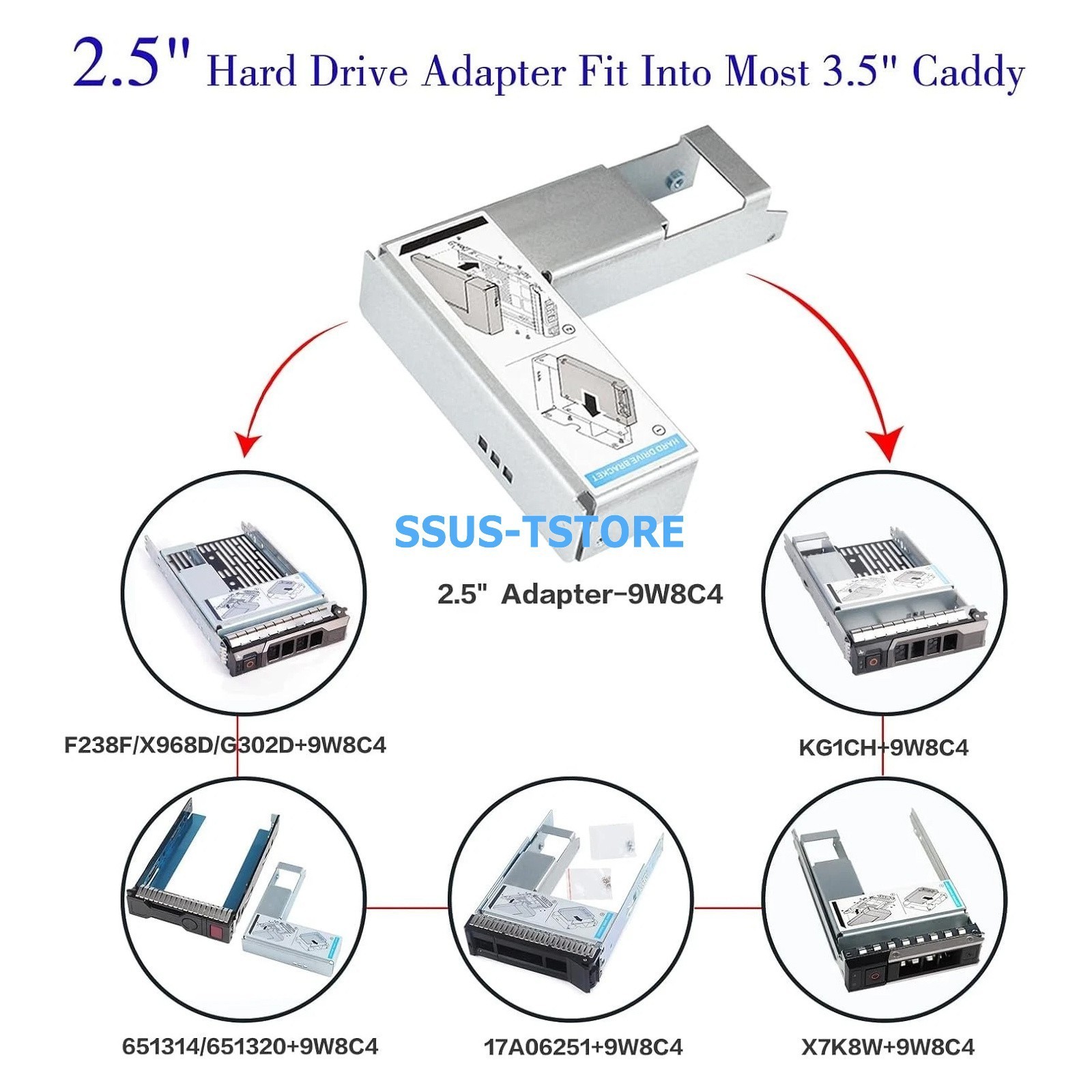 4X 3.5″ to 2.5″ Adapter Bracket 9W8C4 Y004G For Dell F238F KG1CH Caddy R730 R720
