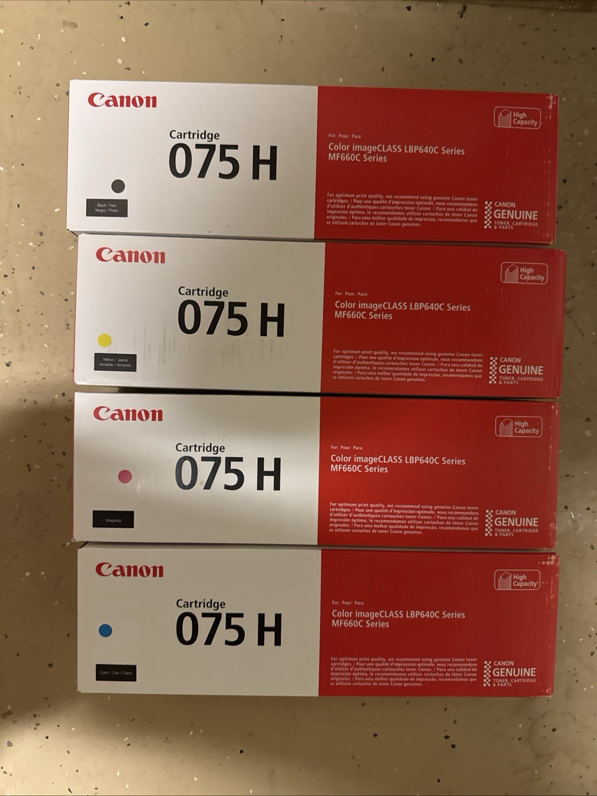 Canon 075 H Black High Yield, 075 Cyan/Magenta/Yellow Standard Yield Toner Set