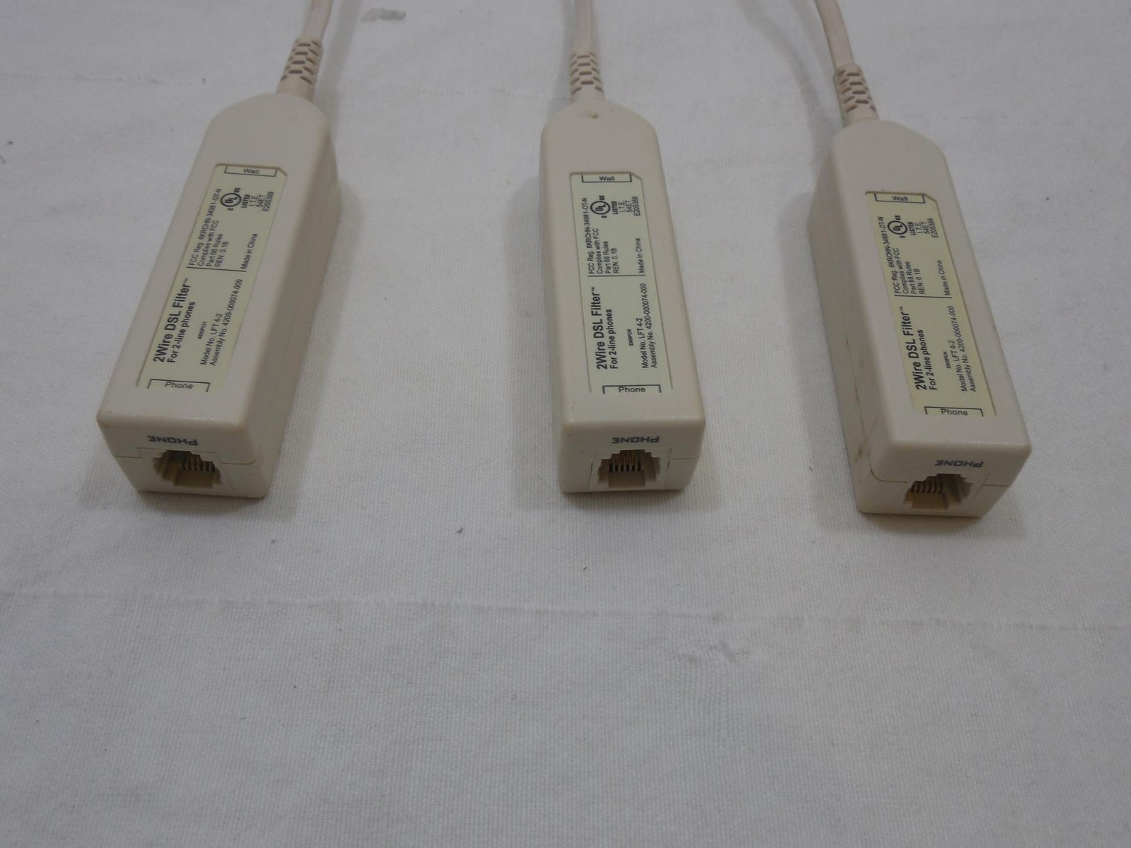 Lot of 3 DSL Phone Line Filter Adapter Jack 2-Line Phones LFT 4-2 2-Wire RJ-11