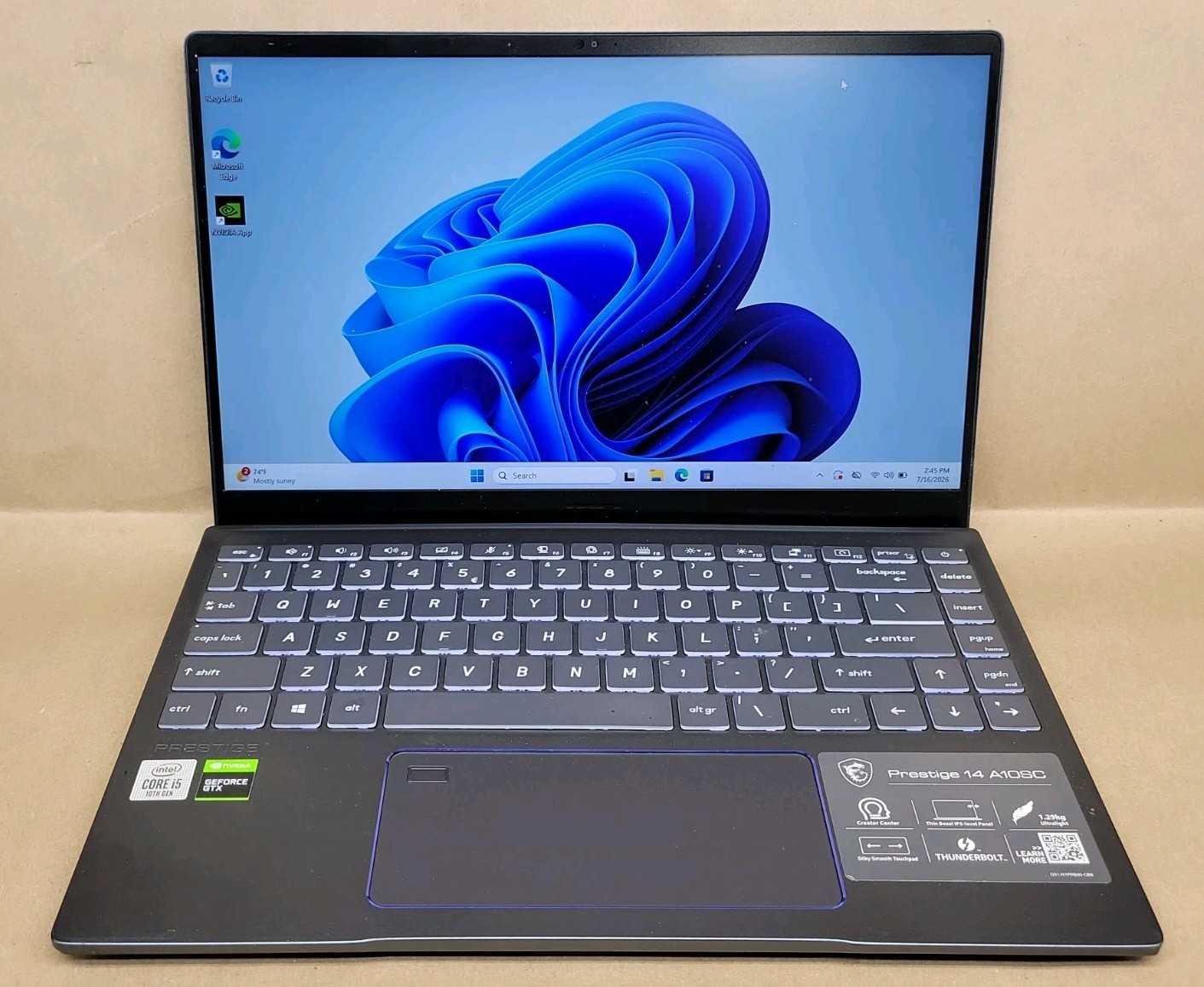 MSI Prestige 14 A10SC Intel i5-10210U GTX 1650 16GB RAM 512GB SSD W11P *READ*