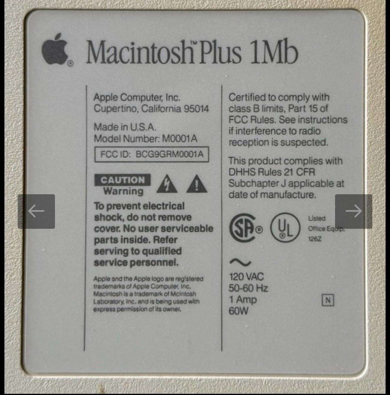 Vintage Apple Macintosh 1MB Computer with Apple 20SC External Hard Drive & Mouse