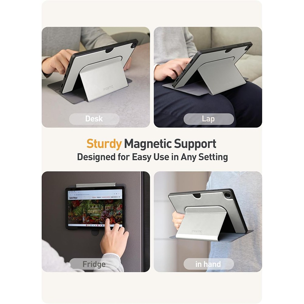 For Galaxy Tab A11 Plus / A9 Plus Case Poetic Explorer Magnetic Folio Stand Gray