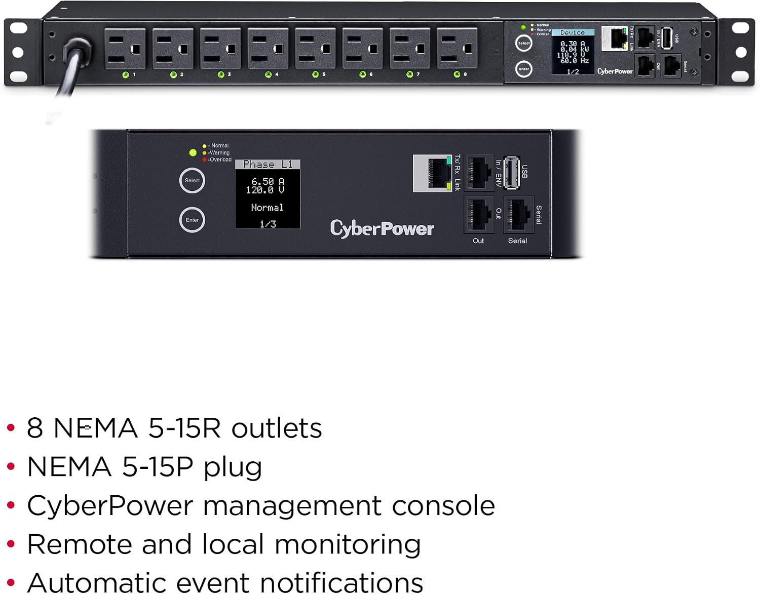 Cyberpower 1U Rackmount Switched PDU, 8 Outlets, 15A, 100-120V