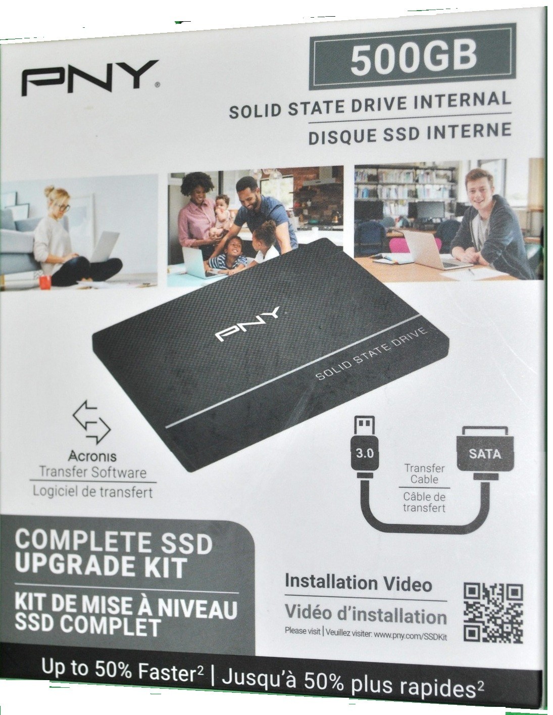 Factory Sealed NEW PNY 500GB SATA SSD with USB3 adapter Acronis software code