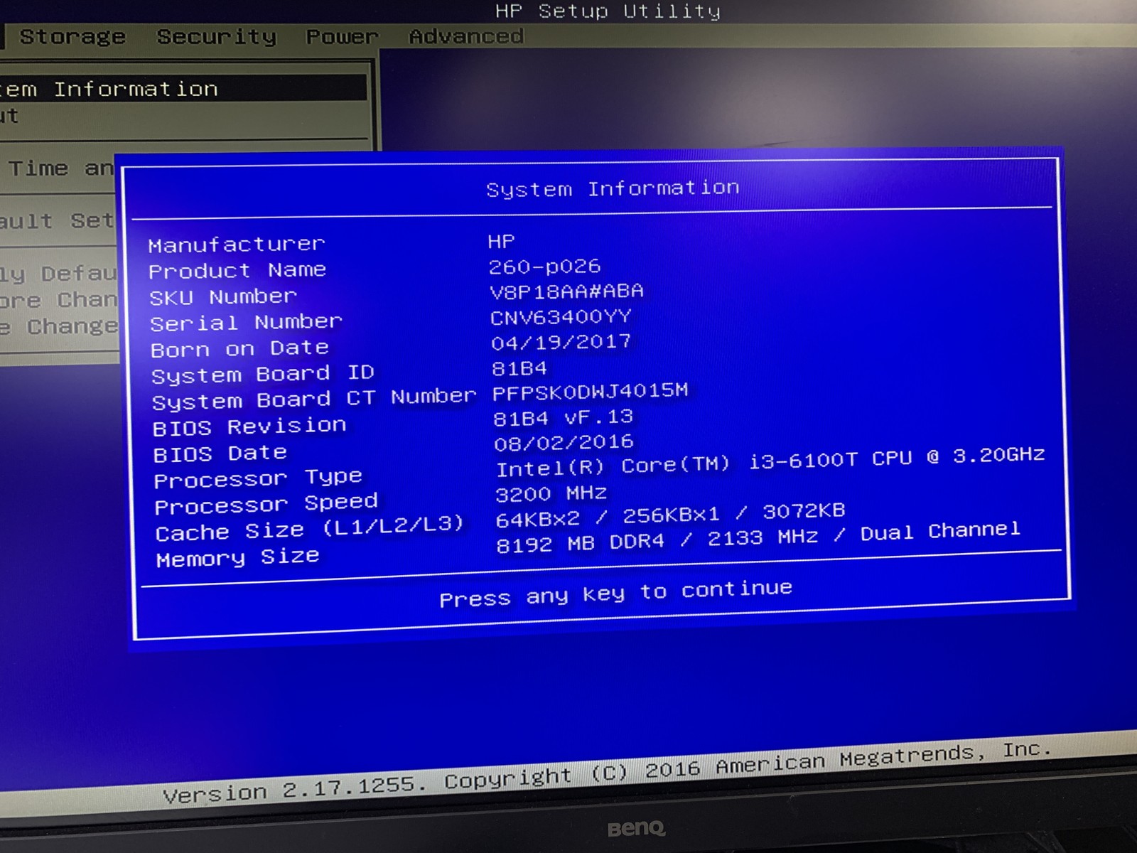 HP 260-p026 Core i3-6100T 3.2GHz 8GB RAM 256GB SSD NO OS Good