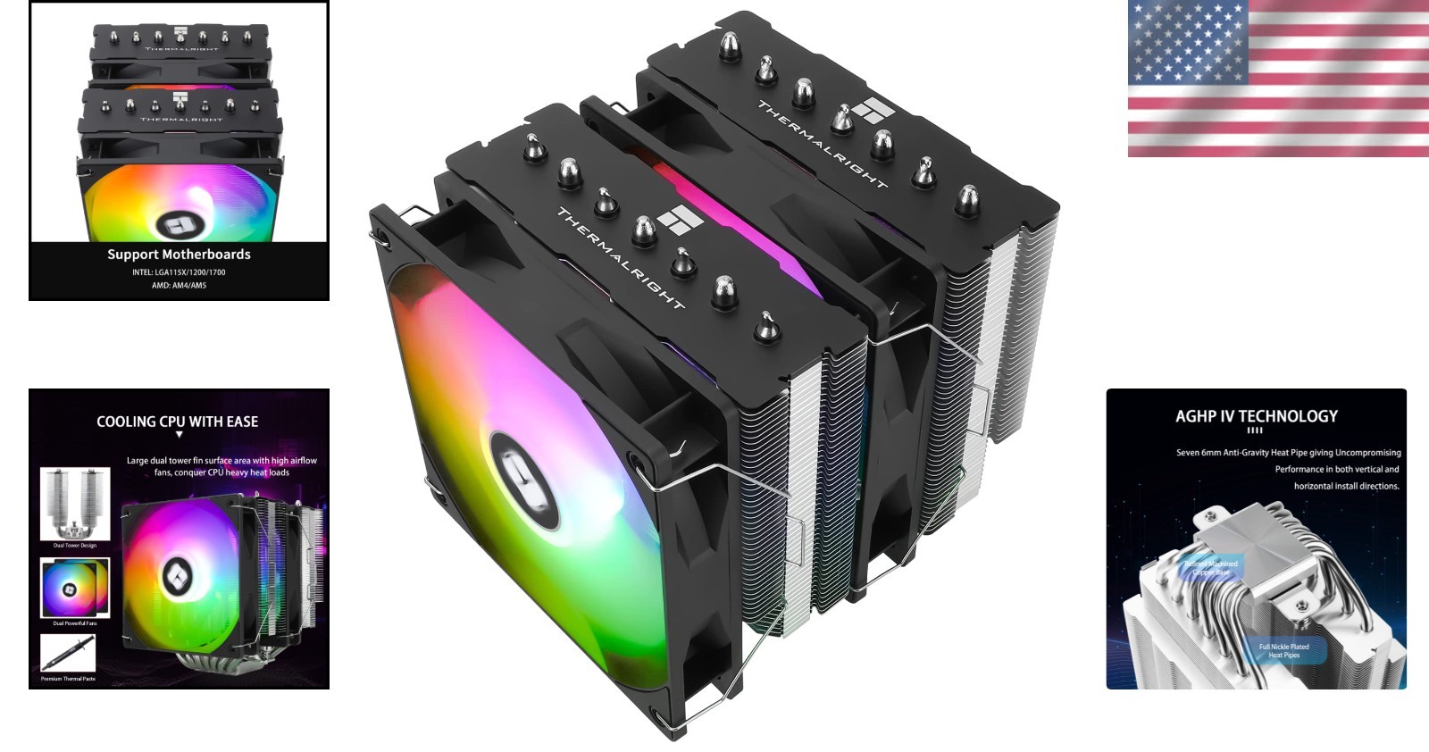 High Performance CPU Cooler – 7 Heat Pipes, 1500 RPM Fans, Silent Operation