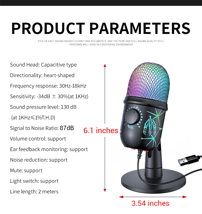 Gaming Microphone USB Computer Microphone for PC Mac PS4/5 Condenser Podcast RGB