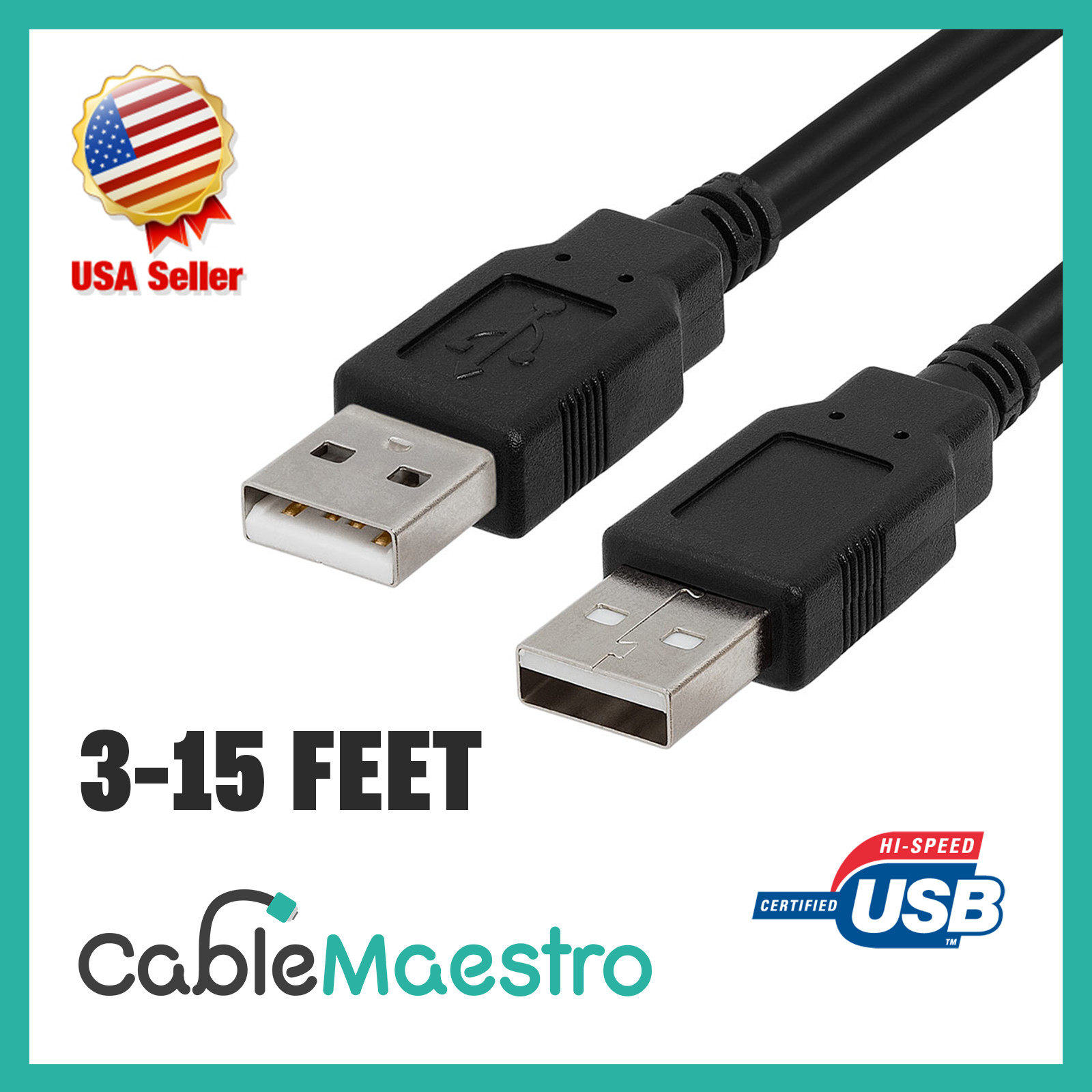 HIGH SPEED USB 2.0 Cable Printer Hard Drive Cord Type A Male to A Male 3-15FT