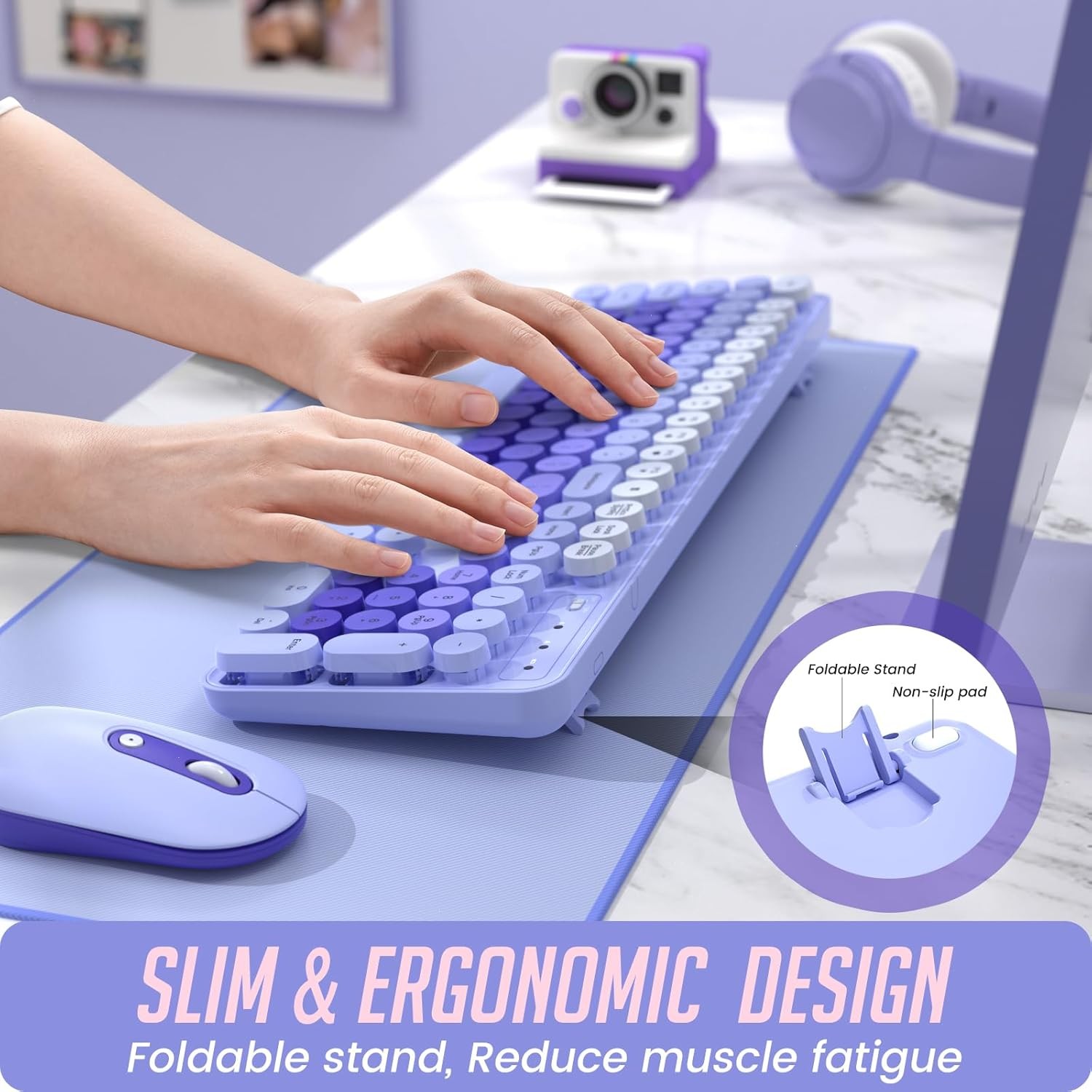 Colorful Computer PC Wireless Keyboard Mouse Combo Full-Sized Silent Typewriter
