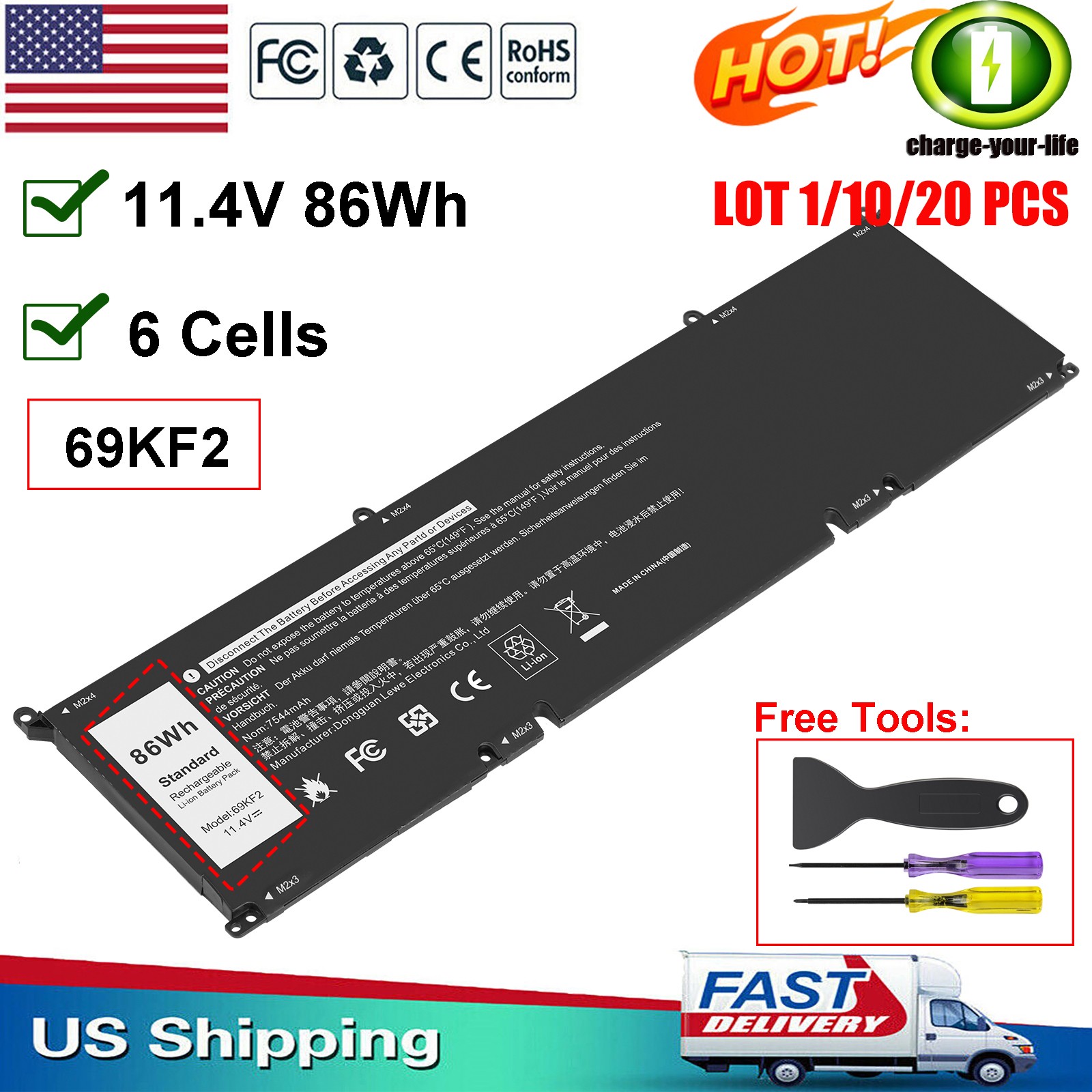✅LOT 86Wh 69KF2 Battery For Dell Alienware M15 M17 R3 XPS 15 9500 9510 8FCTC NEW