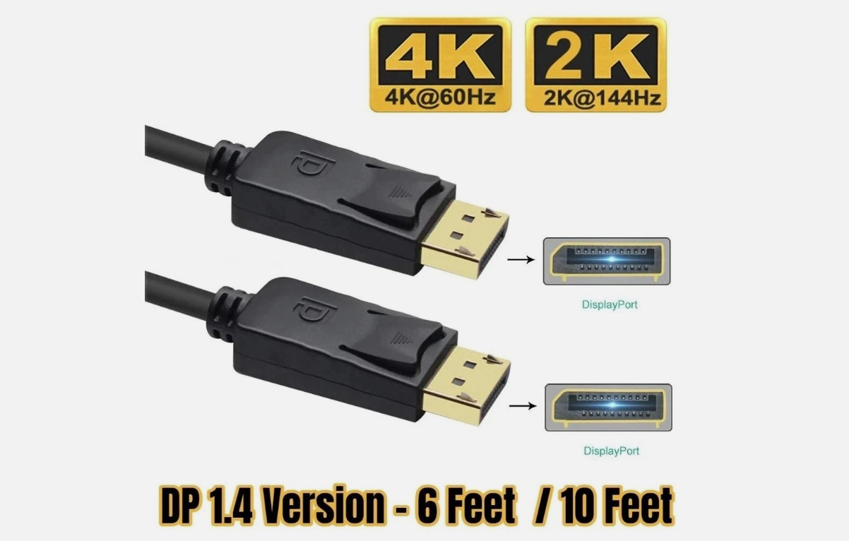6FT DisplayPort Cable Male to Male, 4K High Definition DP Cord with Latches