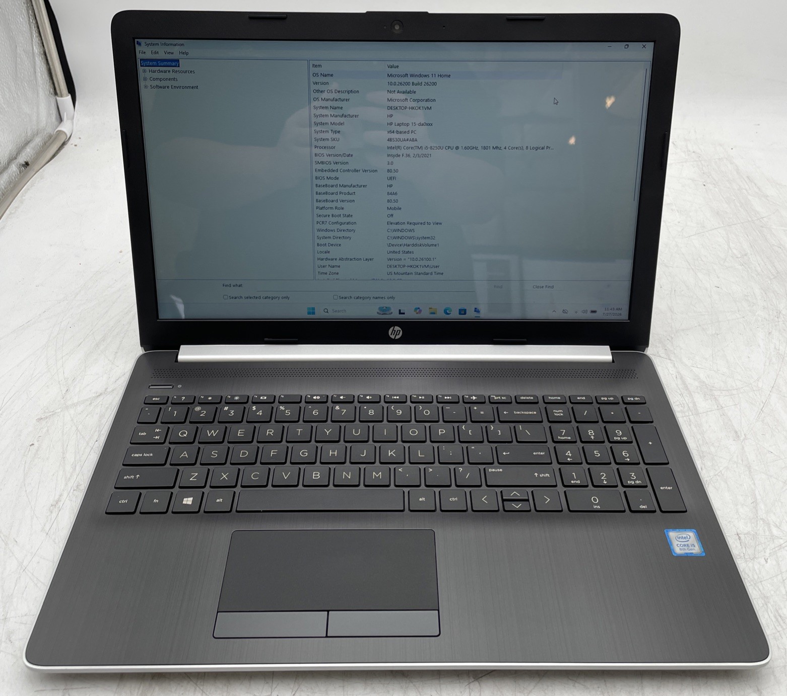 HP Labtop 15-da0xxx Touch i5-8250U 1.6GHz 12GB RAM 128GB SSD Windows 11 Pro