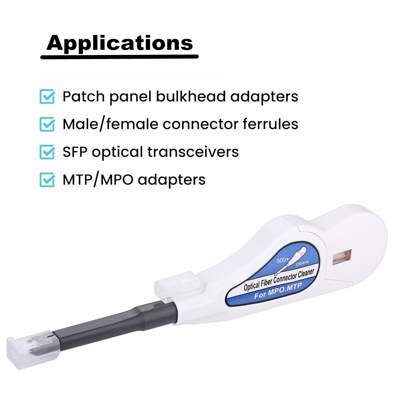 White MPO/MTP Fiber Optic Cleaner Over 500 Cleans Endface Connector Tool