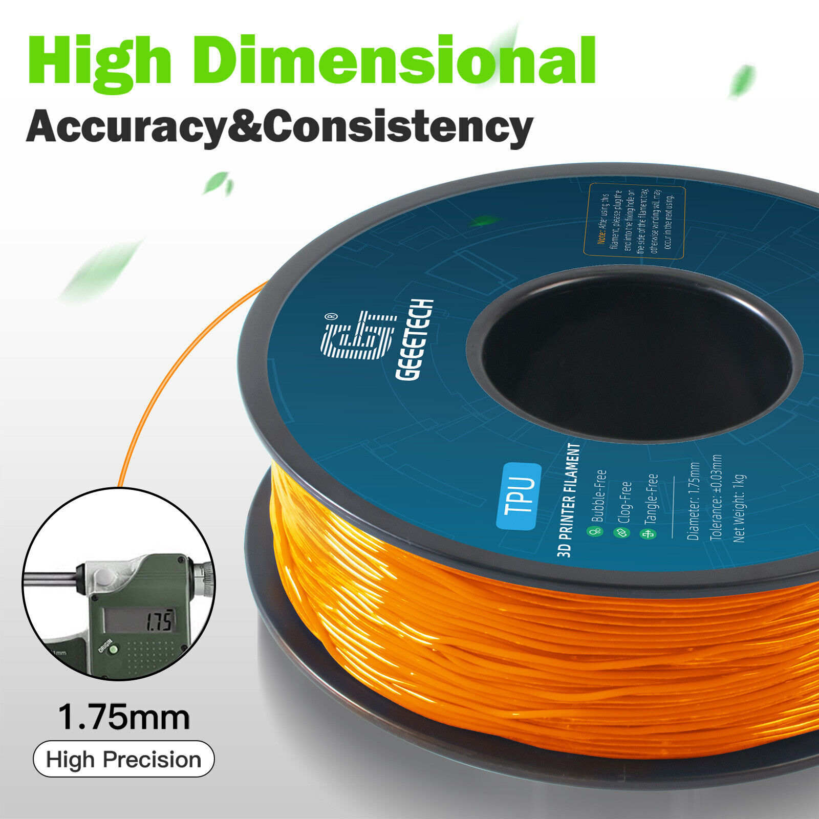GEEETECH TPU Filament Solid Color 1kg/Roll 1.75mm Flexible For 3D Printer US