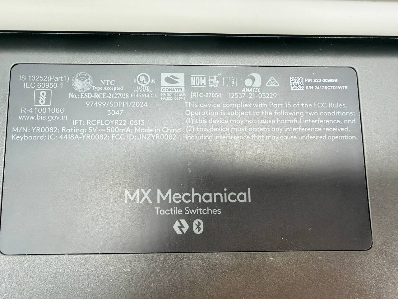 Logitech MX Mechanical Full Size Wireless Keyboard Tactile Quiet YR0082