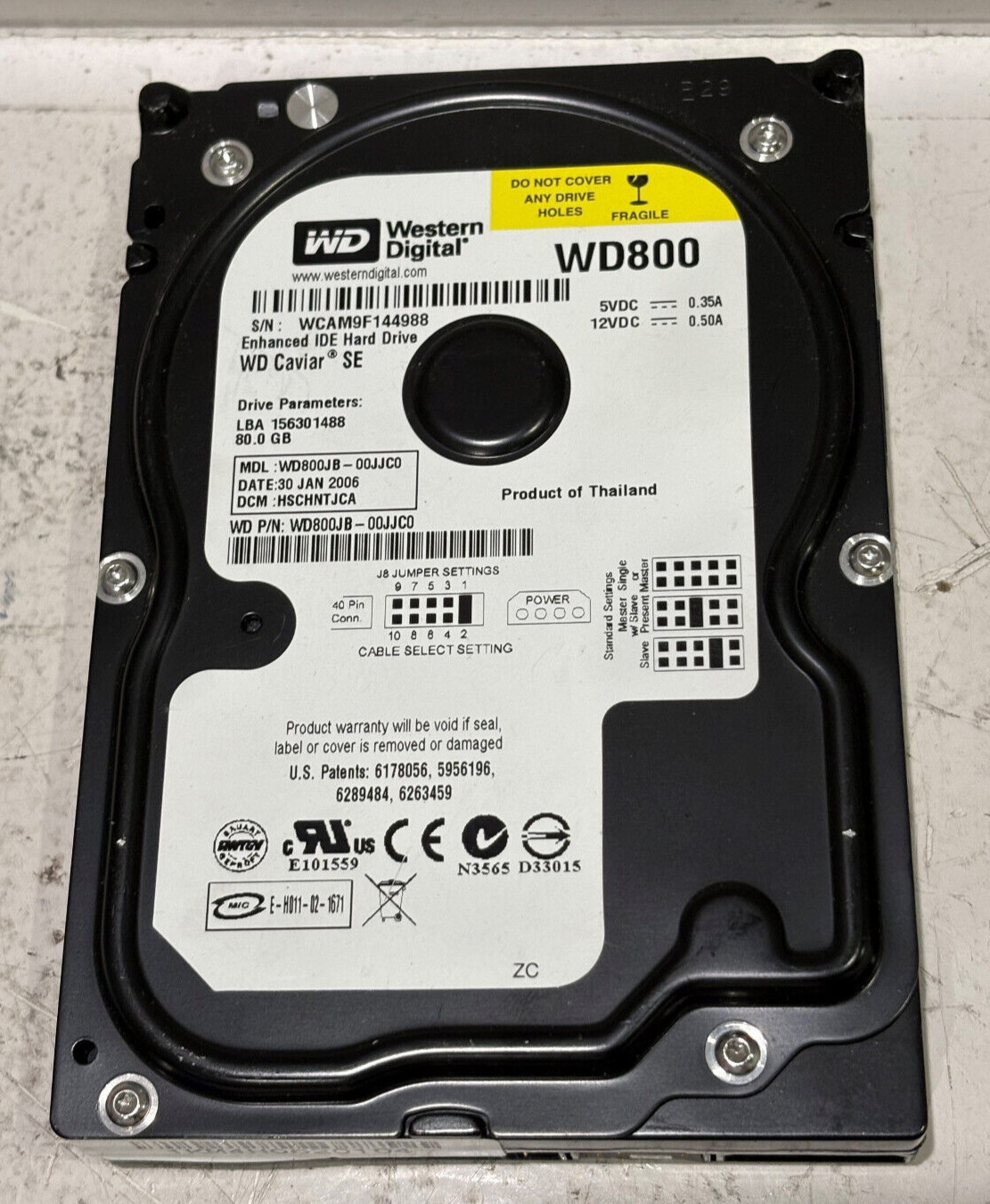 Western Digital WD800 Ehanced IDE 80.0GB Hard Drive