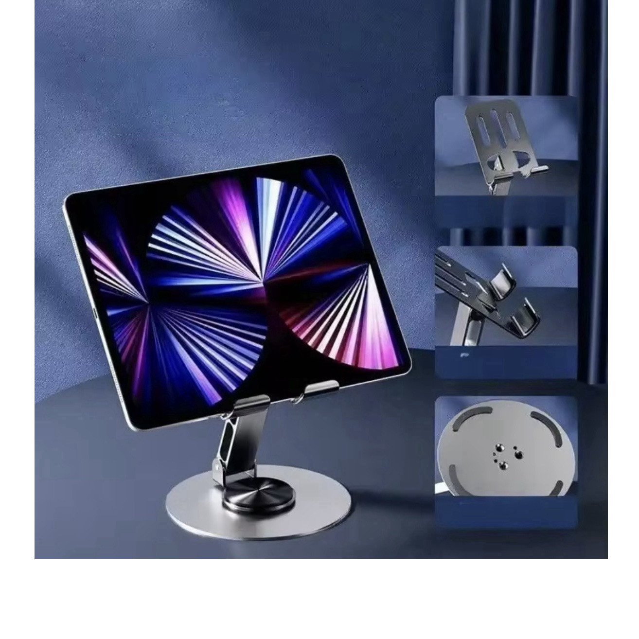 360° Rotating Adjustable Angle Desktop Tablet Stand, Metal/Aluminum, Black