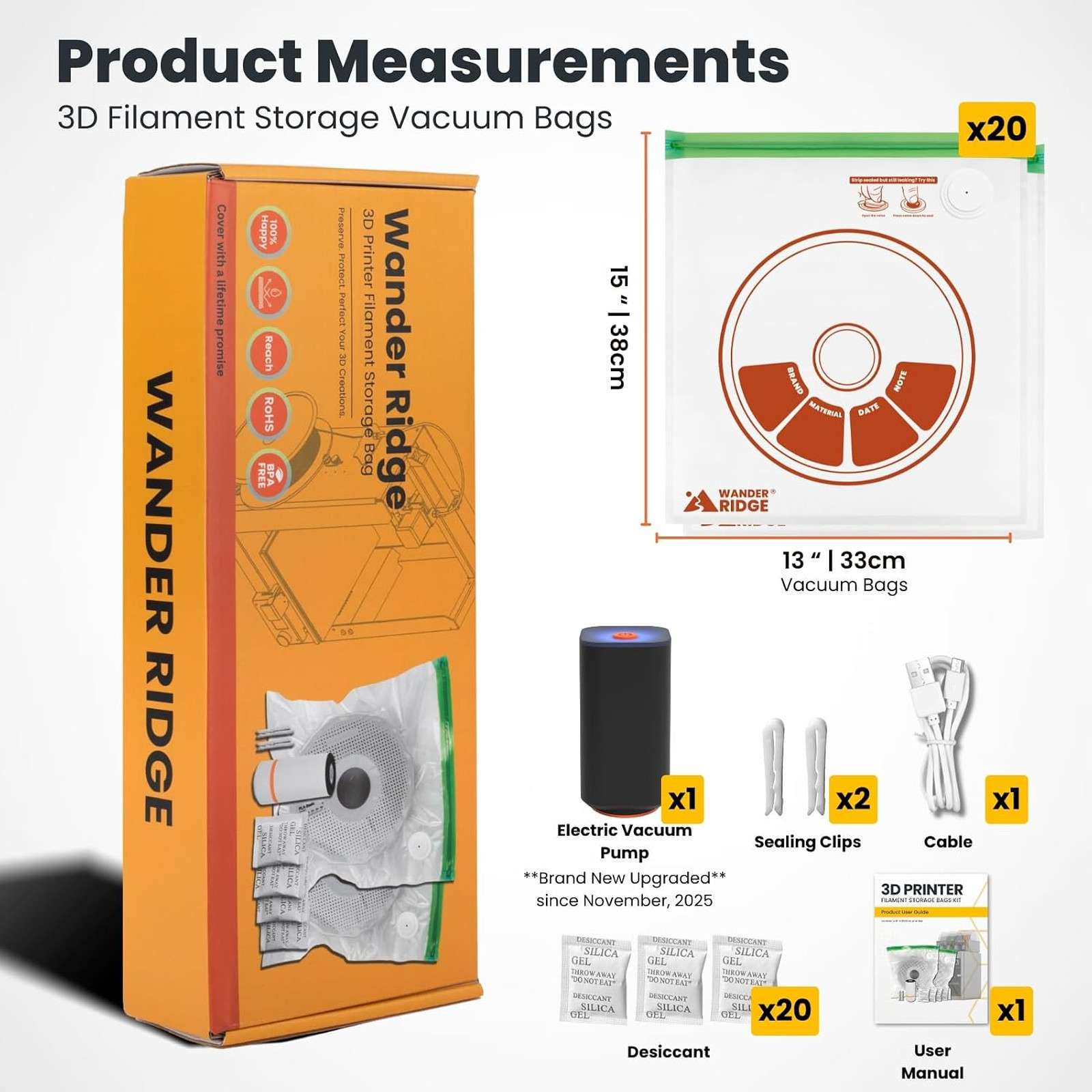3D Printer Filament Storage Bags Kit Vacuum Sealing Moisture Dust Resistant