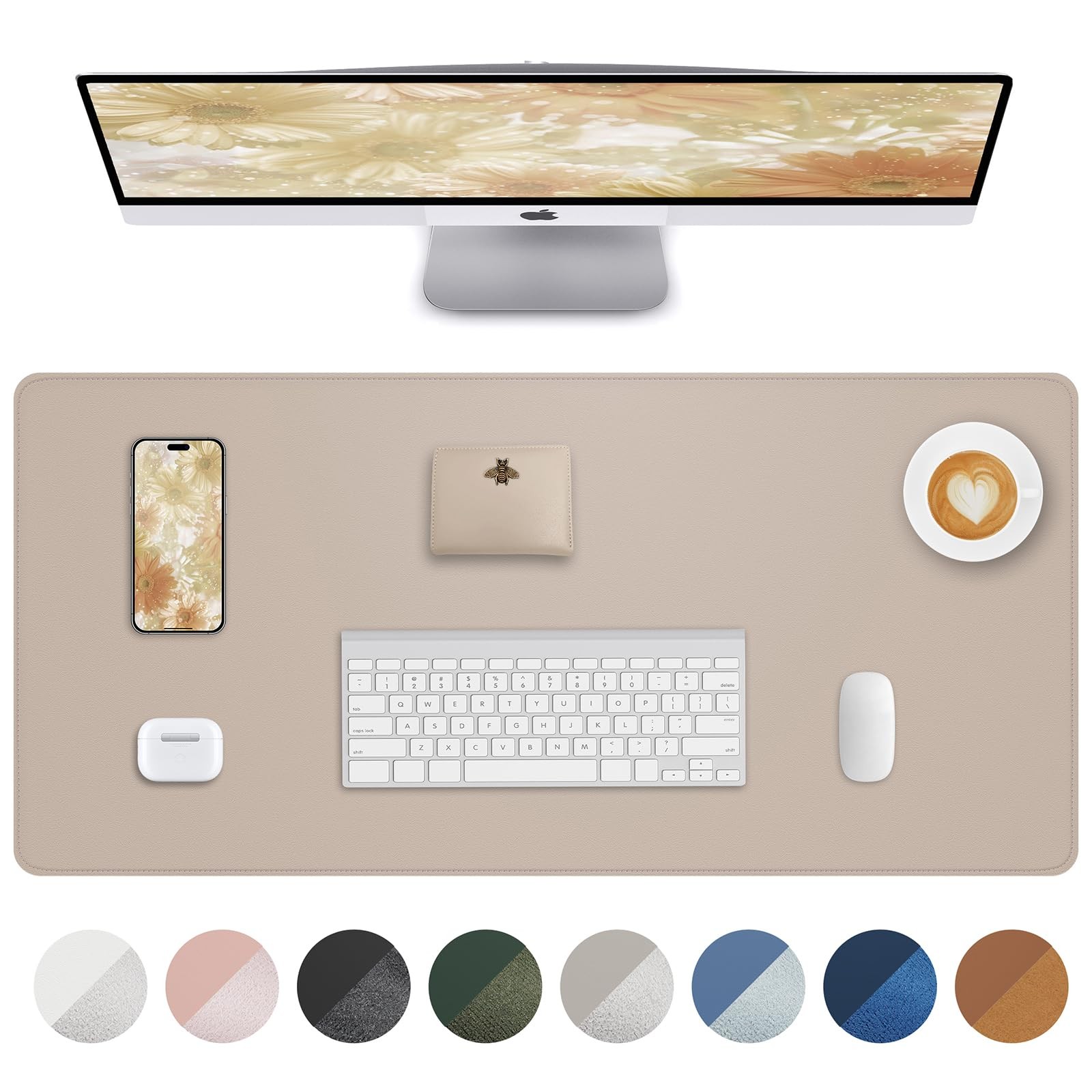 NonSlip Waterproof PU Leather Desk Pad Mat Mouse Laptop 23.6×13.7 In Beige
