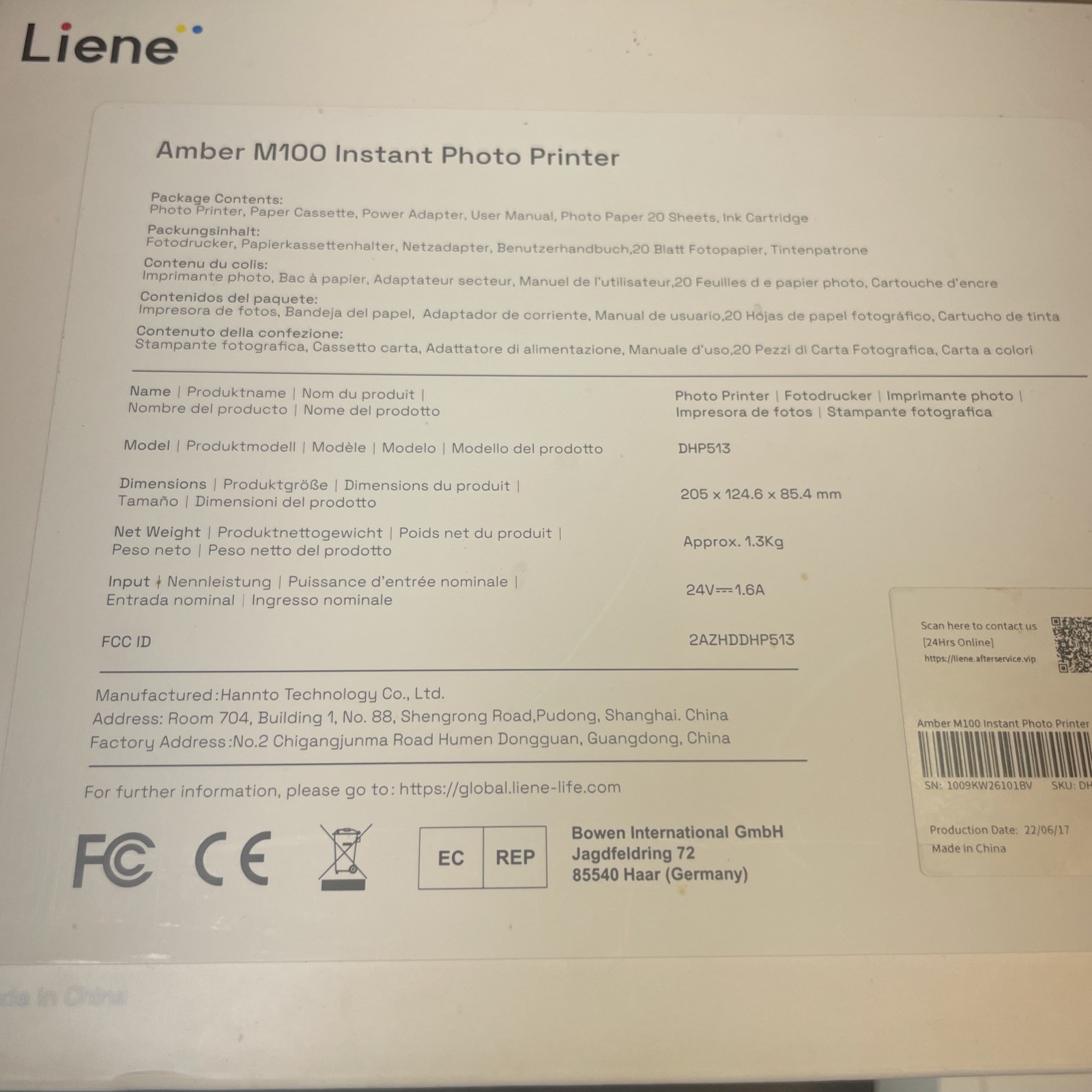 Liene Amber M100 Wireless Photo Printer – Memory Moment 6” Model New W/ Refill