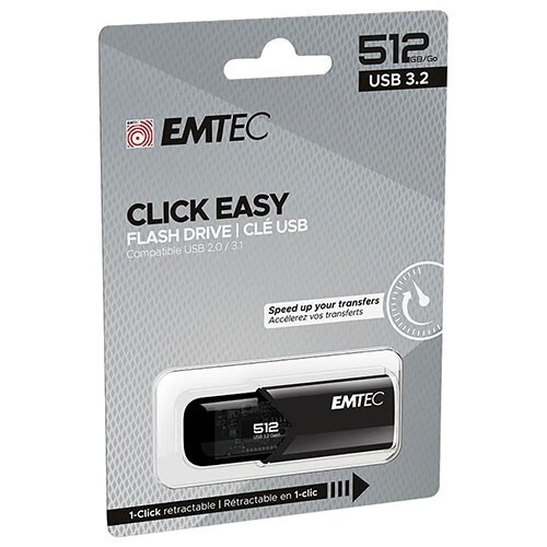 Emtec Dexxon B110 Click Easy 512GB USB 3.2 Flash Drive Black Capless 20mb/s