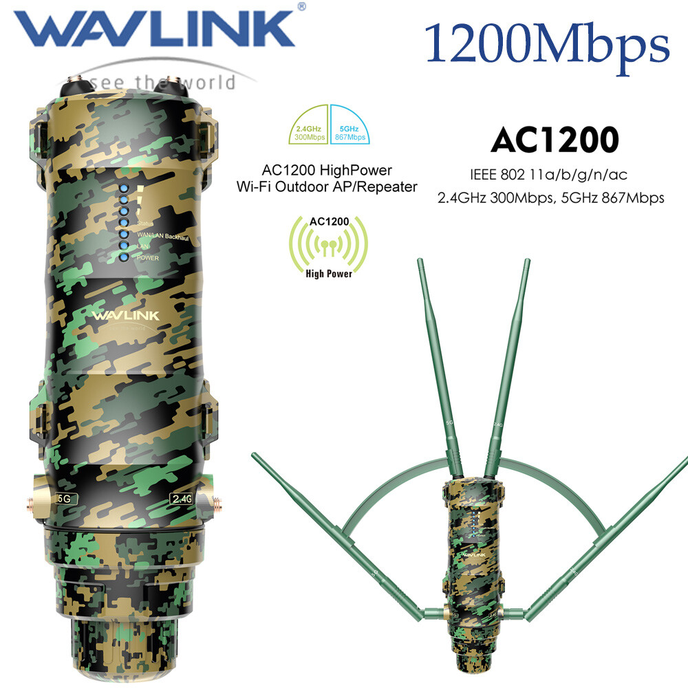 AC1200 Outdoor WiFi Extender Router Long Range for 50-200 Meters Yard Camping