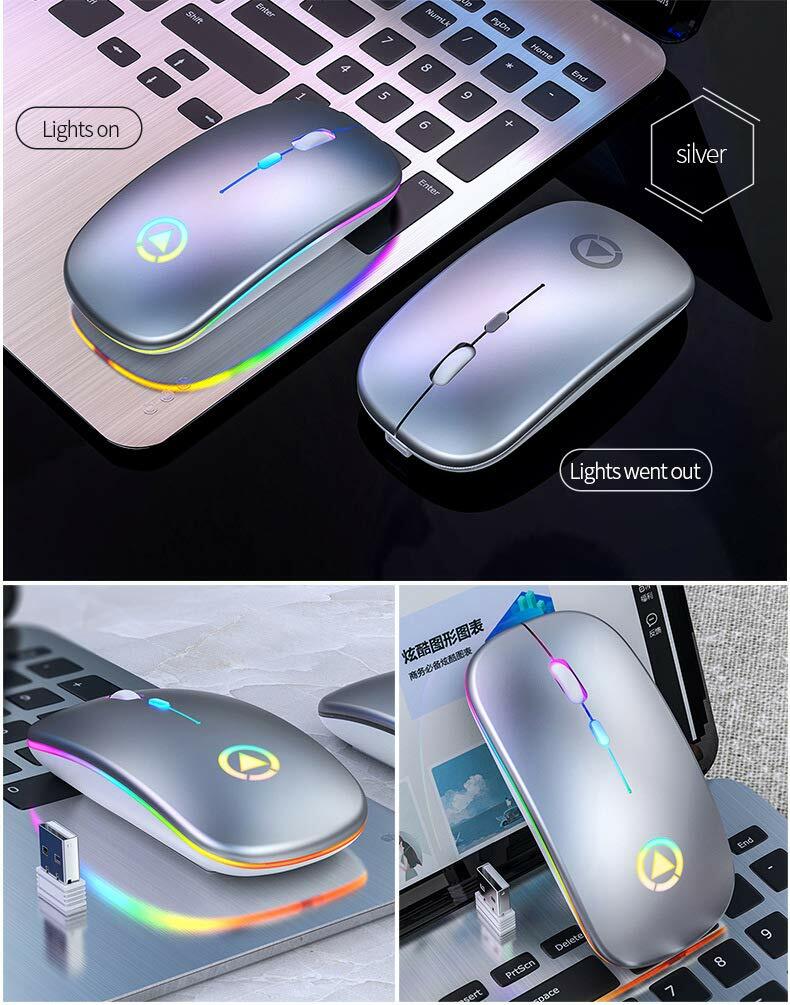 2.4GHz Wireless Optical Mouse USB Rechargeable RGB Cordless Mice For PC Laptop