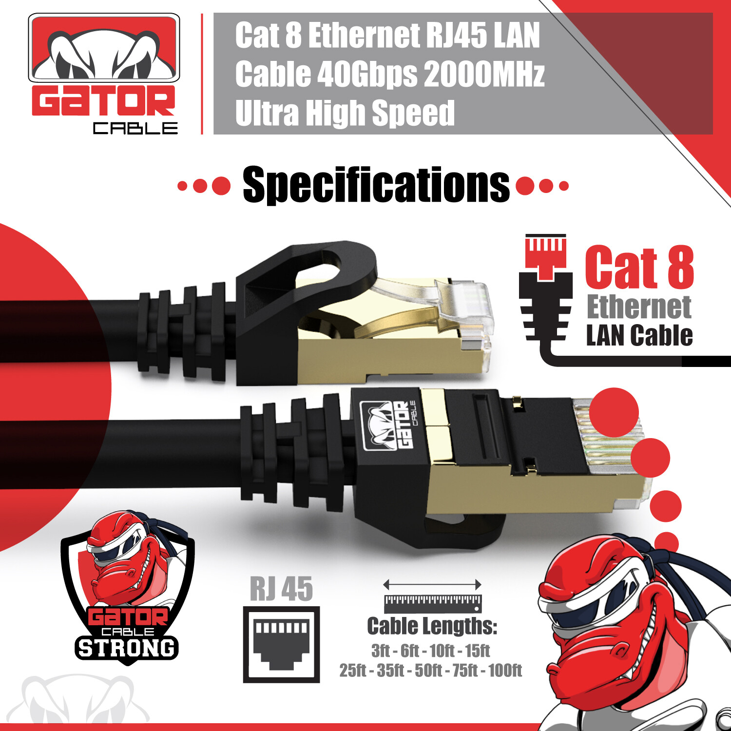Cat 8 Ethernet Cable RJ45 Super Speed 40Gbps Patch LAN Network Gold Plated Lot
