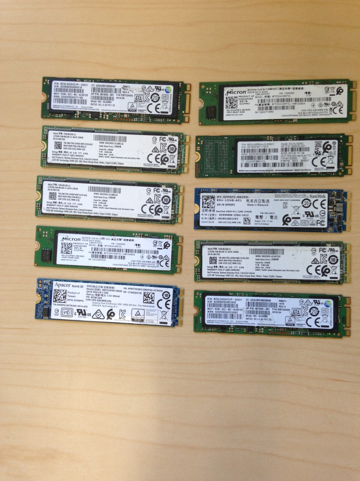 LOT OF 10: 256GB M.2 2280 SATA SSD – Internal Solid State Drives Major Brands