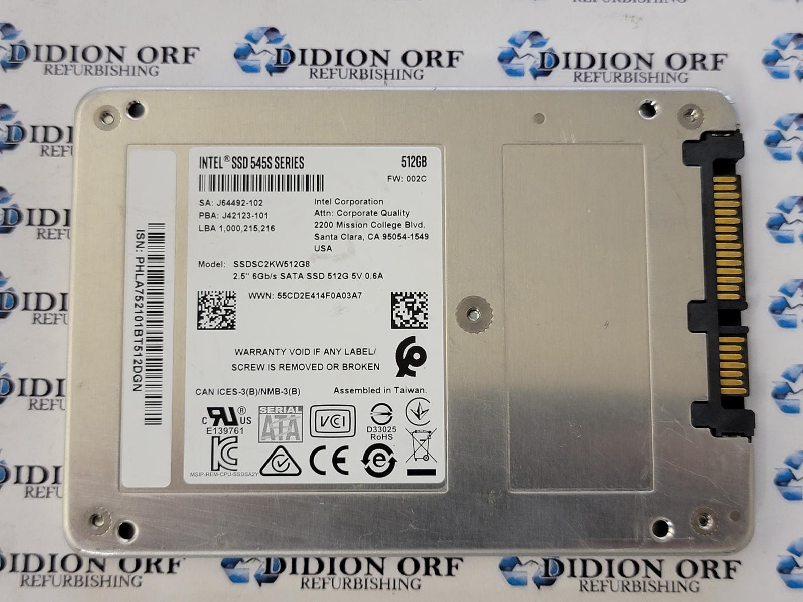 INTEL 545S SERIES 512GB 2.5″ SATA SSD SSDSC2KW512G8, Grade A+, SKU 12017