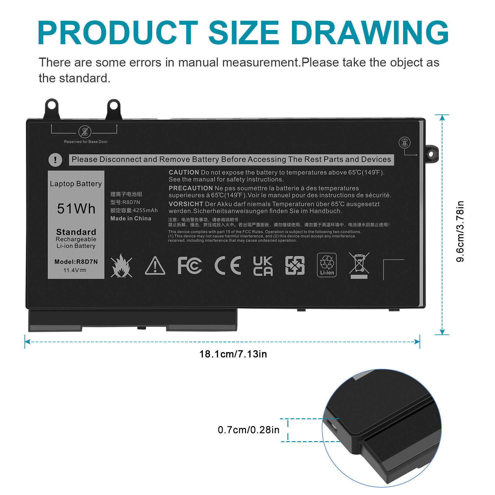 R8D7N Battery for Dell Latitude 5400 5401 5410 5411 Type 11.4V 51Wh W8GMW 1V1XF
