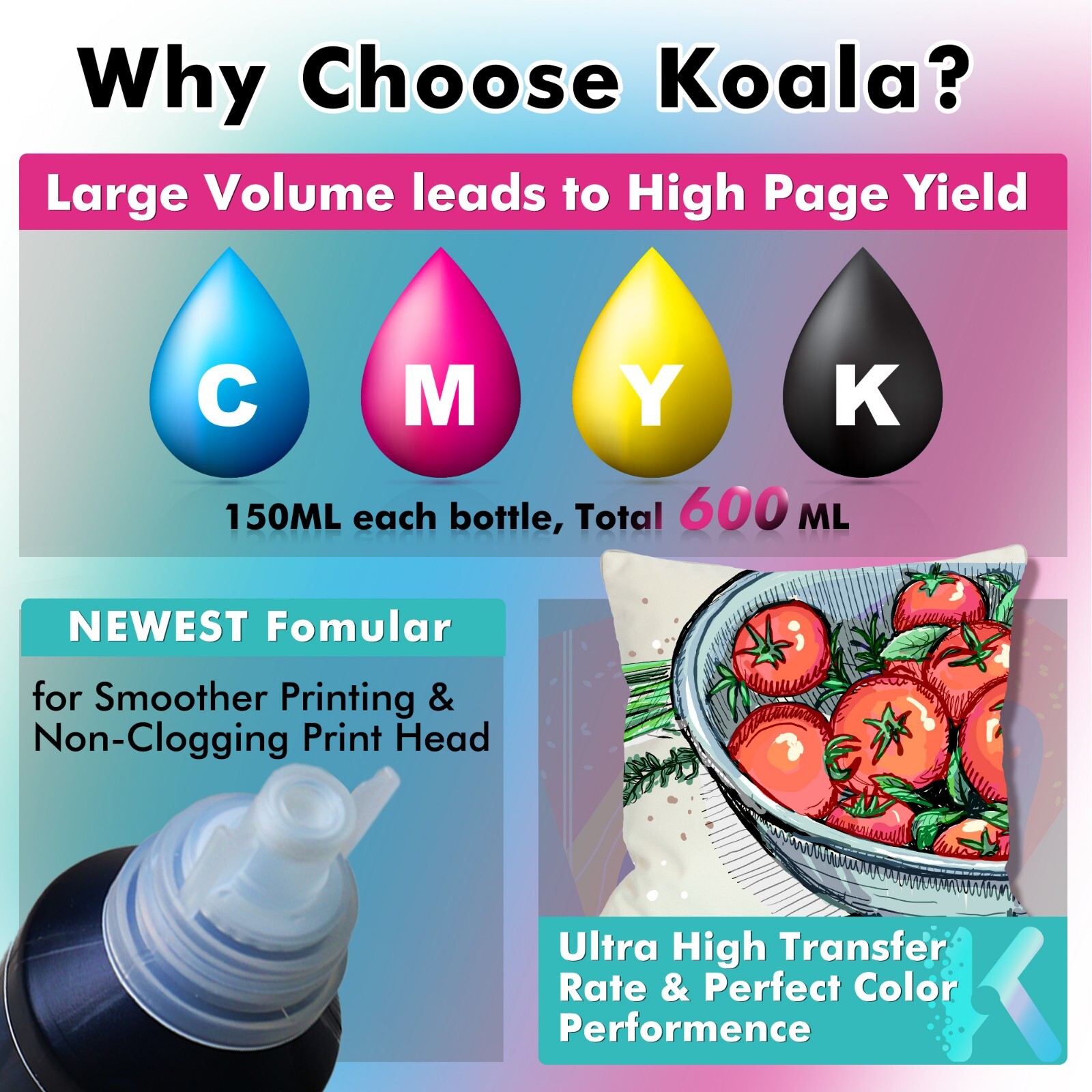 1200ML Bulk KOALA Sublimation Ink Compatible Epson F170 F570 502 522 Printers