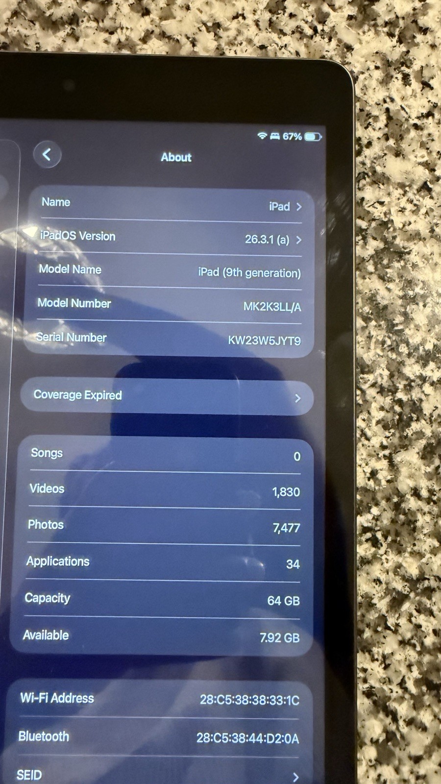 Apple iPad (9th Generation) 64GB Wi-Fi Tablet MK2K3LL/A Space Gray