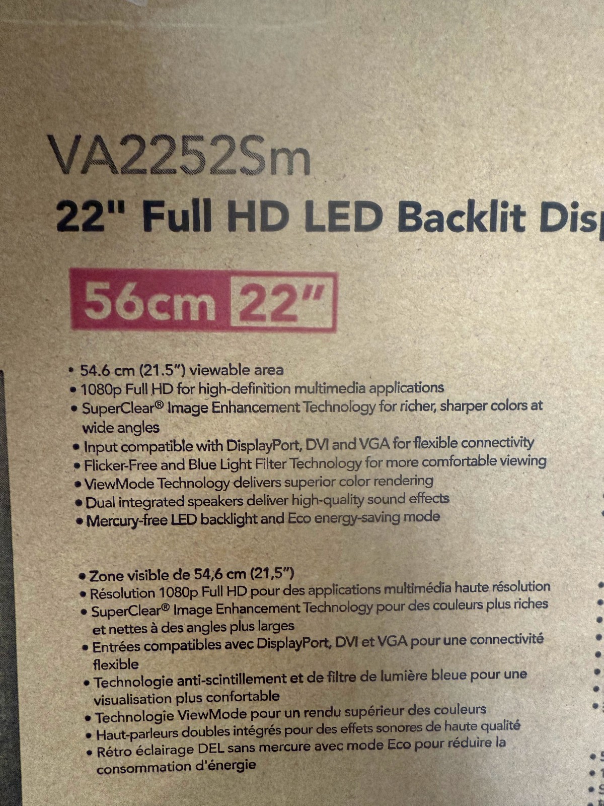 ViewSonic VA2252SM 22″ Full HD 1080p LED-backlit LCD Monitor New In Box