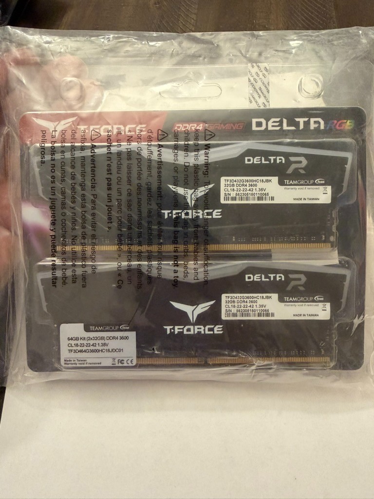 TeamGroup T-Force Delta RGB DDR4 3600 64GB (2x32GB) — BRAND NEW, SEALED