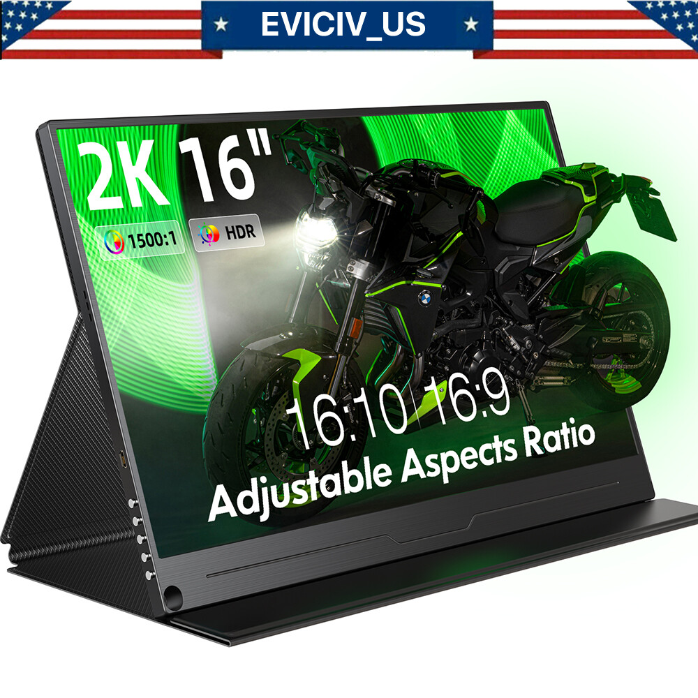 16.0″ Portable Monitor 2K QHD HDMI USB C 1500:1 Display Screen for Laptop PS6 US