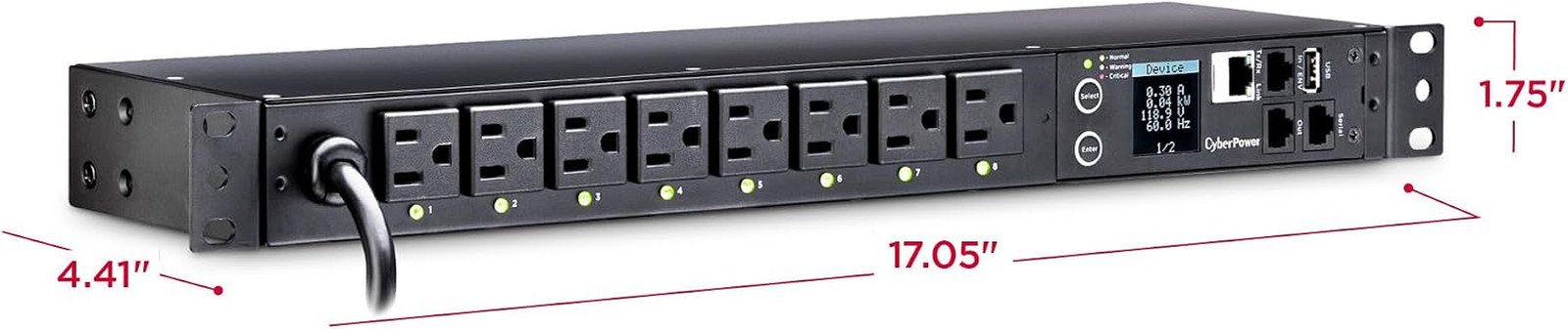 Cyberpower 1U Rackmount Switched PDU, 8 Outlets, 15A, 100-120V
