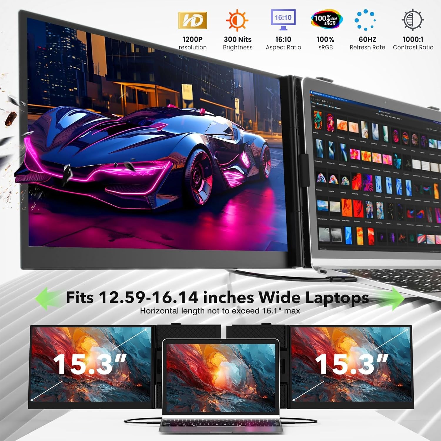 Laptop Screen Extender, Ultra-Thin 15.3″FHD 1200P 16:10 Portable Monitor for Lap
