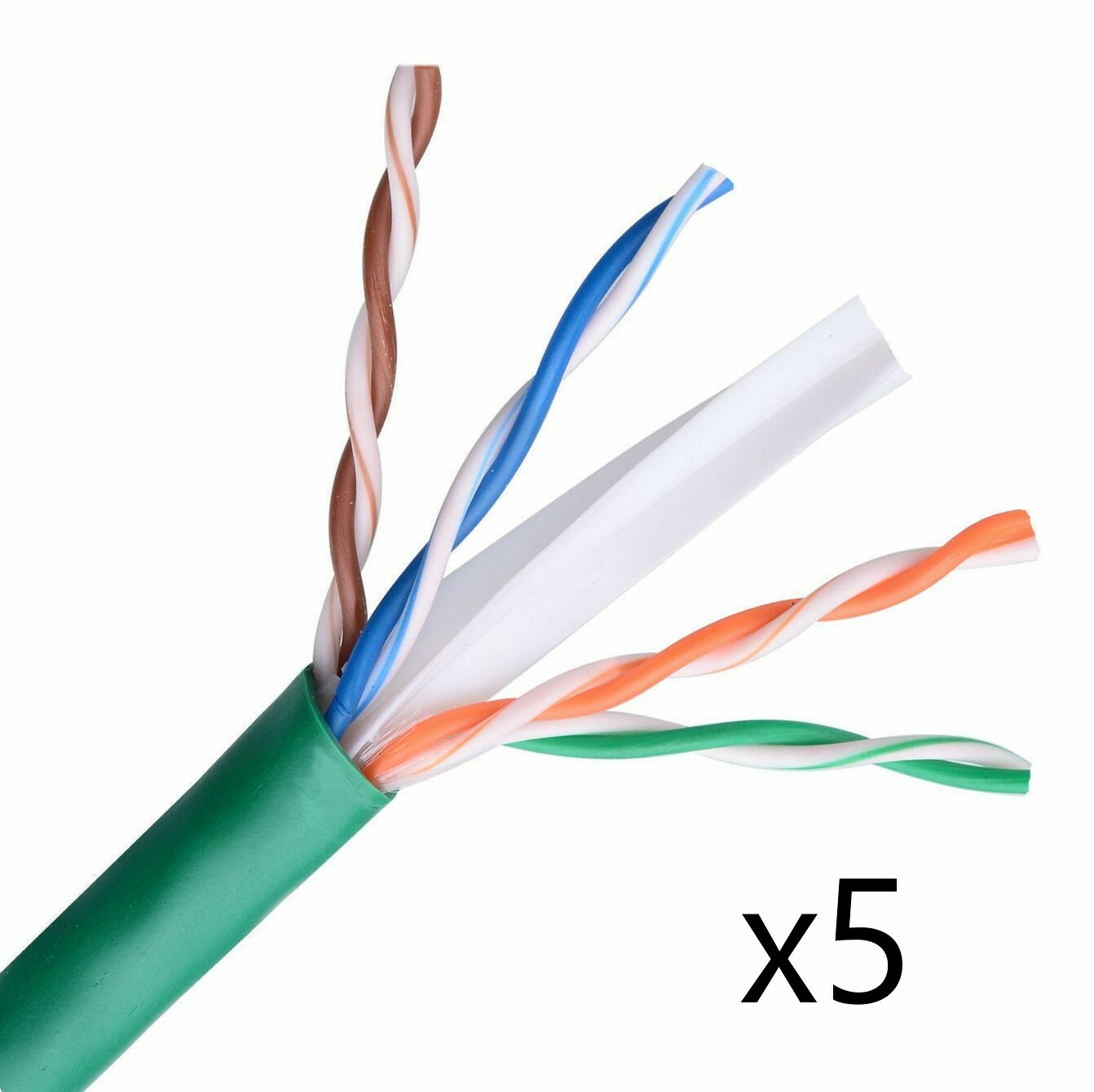 Lot of 5 – CAT6E Ethernet 550MHz CMR Cable Green 1000FT – 23AWG COPPER