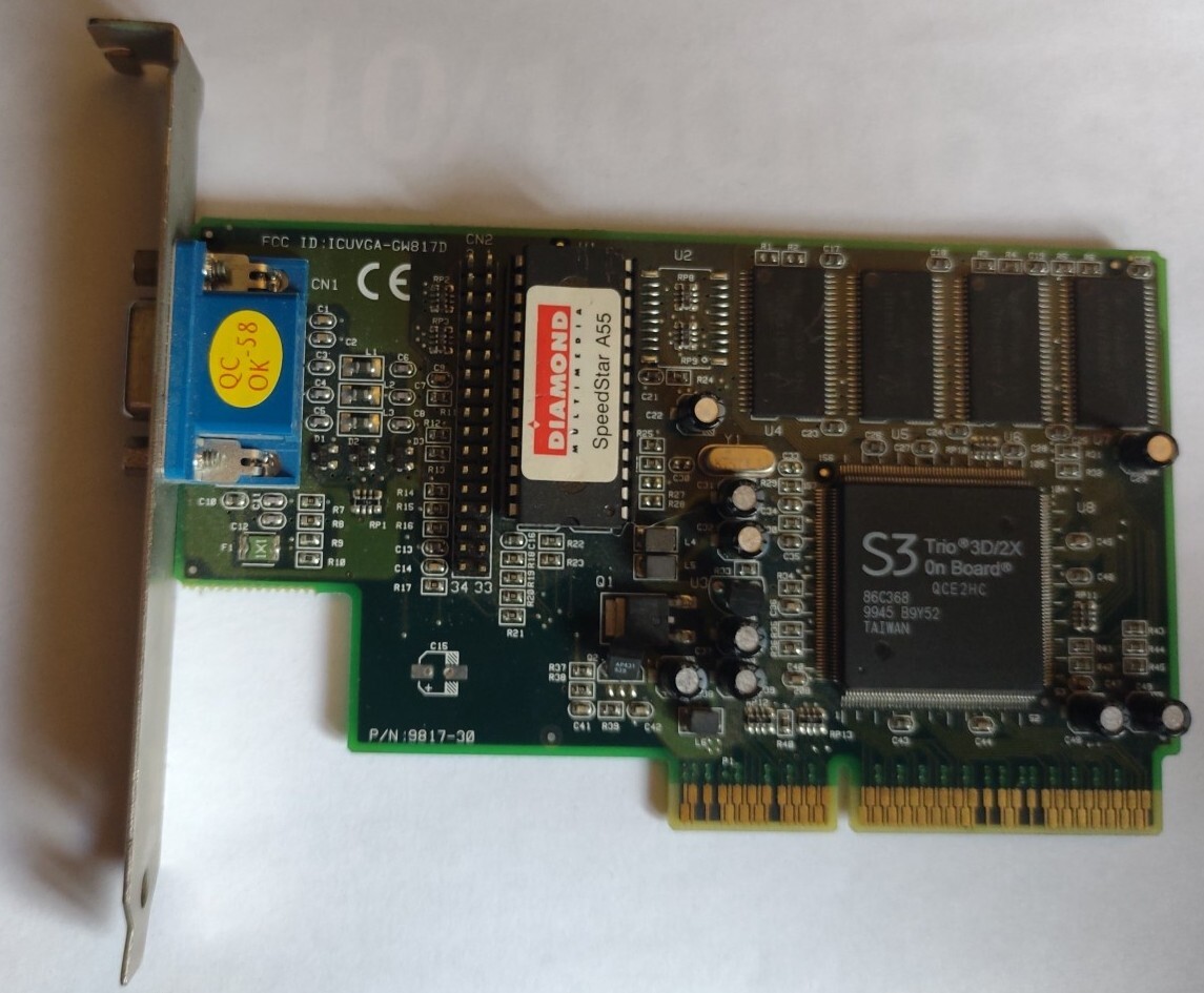 Vintage Diamond SpeedStar A55 S3 Trio 3D/2X 86C368 8MB, AGP Video Graphics Card