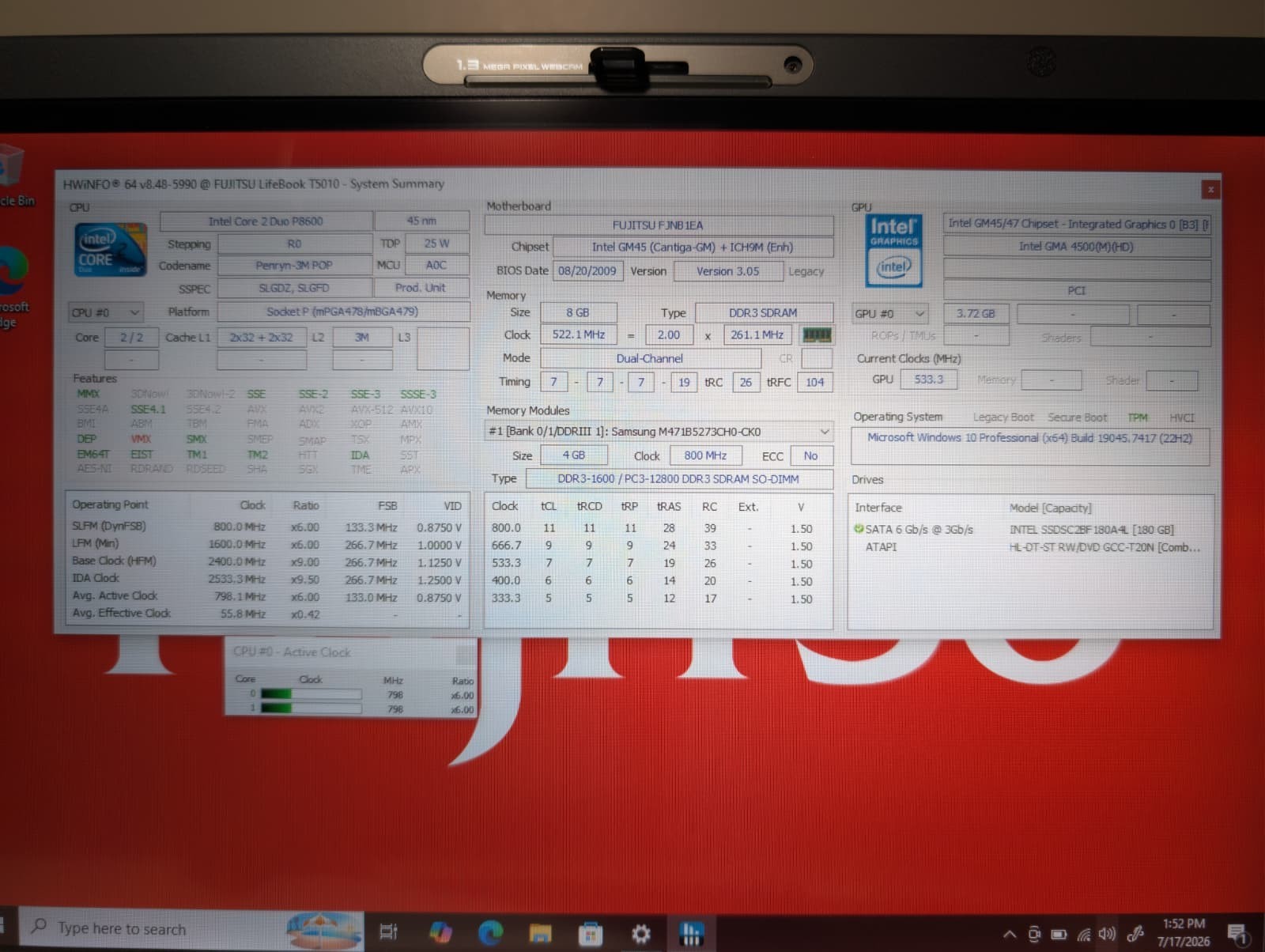 Fujitsu LifeBook T5010 2-in-1 | C2D P8600 8GB RAM 180GB SSD | Win 10 Pro RARE