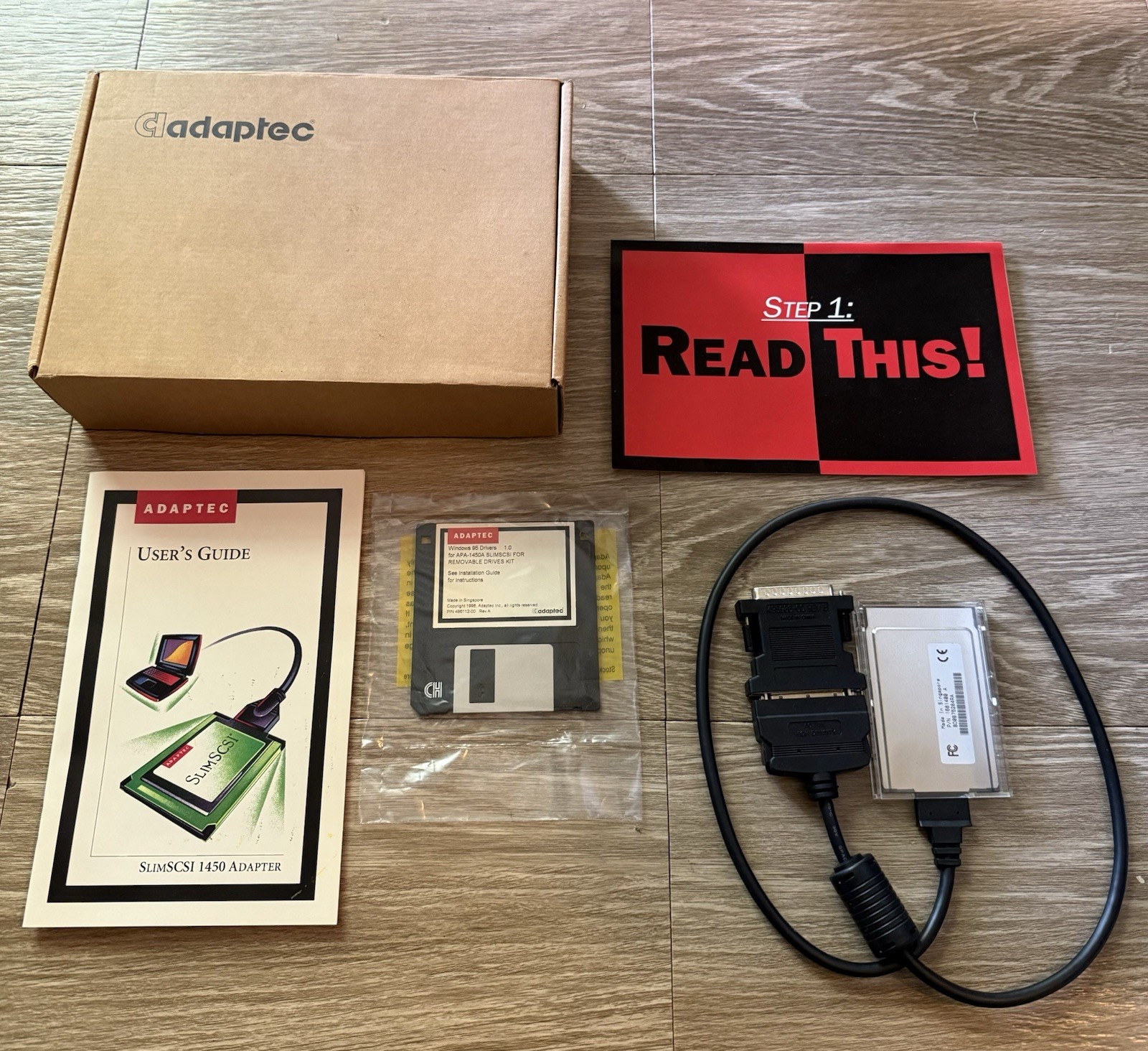 ADAPTEC 1450B SlimSCSI PCMCIA Fast SCSI Adapter PC Card w/Cable Box Manual VK06