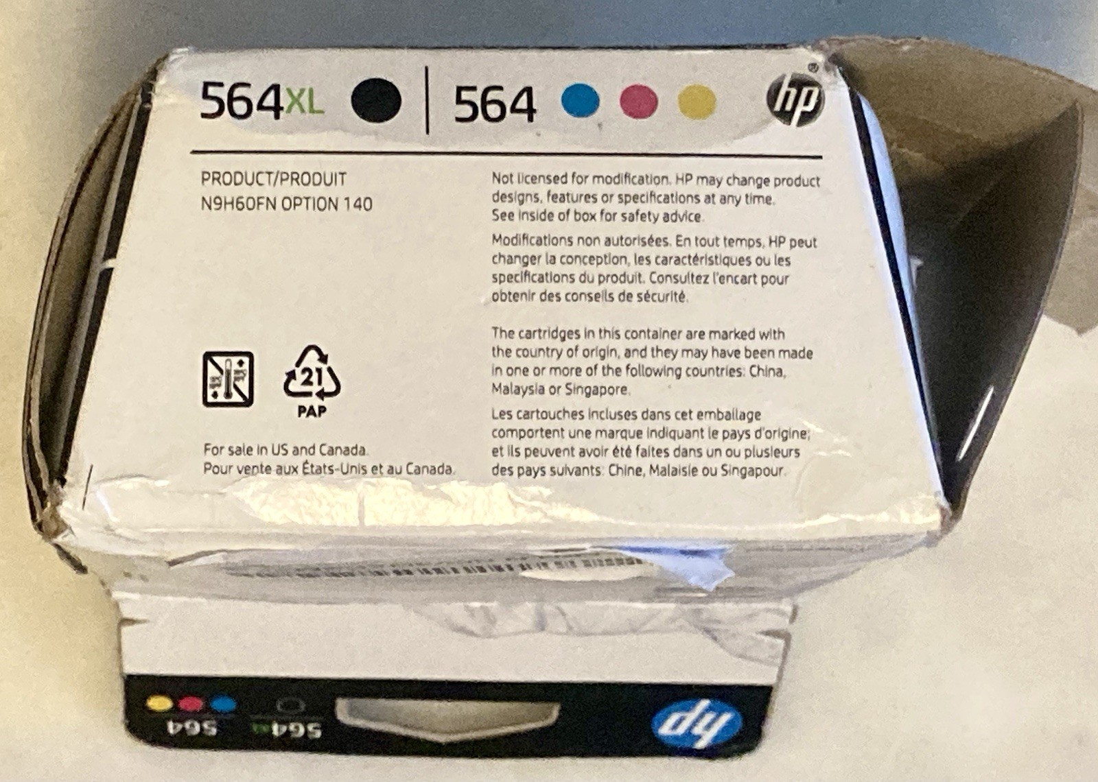 HP 564Xl Black & 564 Color Standard Ink Cartridges New/Open Box 5-7/2027