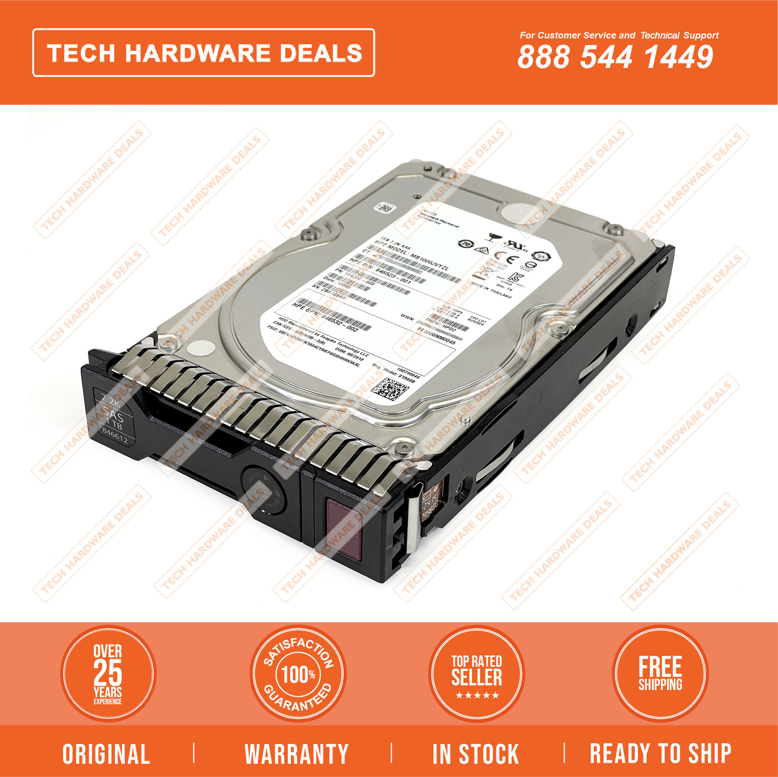 846524-B21 0 Hrs w/Tray HPE 1TB SAS 12G 7.2K LFF SC DS HDD