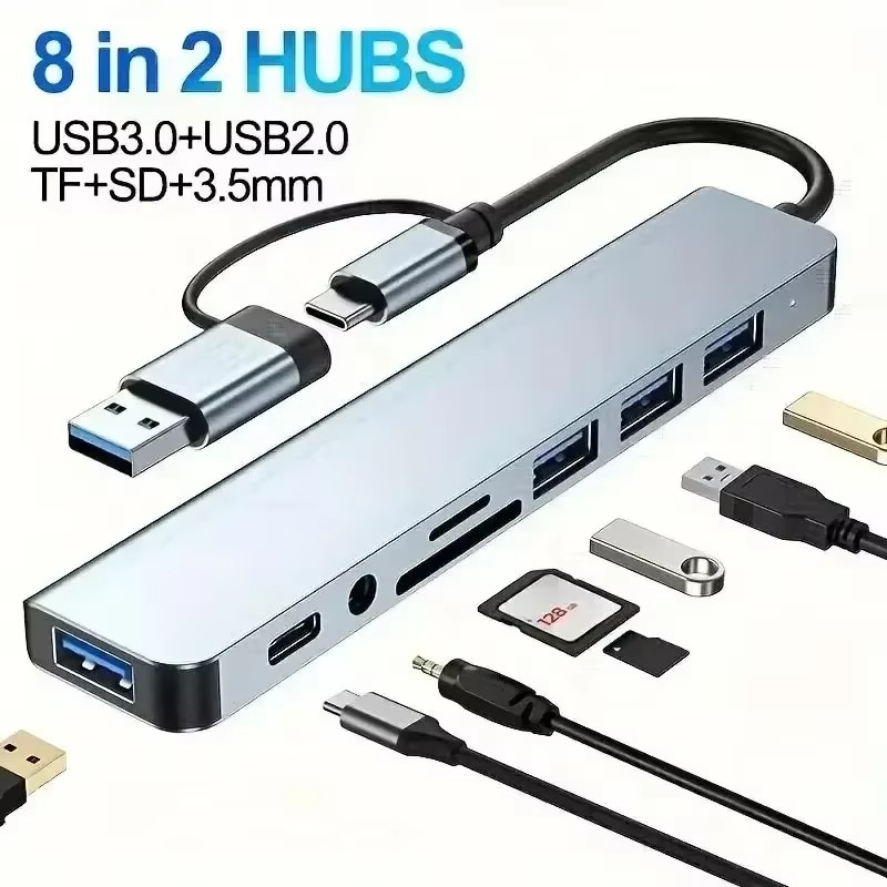 8 in 1 USB-C Hub Type C To USB 3.0 4K HDMI PD Adapter For iPhone Macbook Pro Air